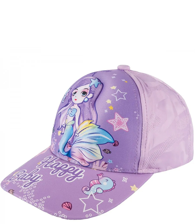 Children's baseball cap decorated with mermaid print