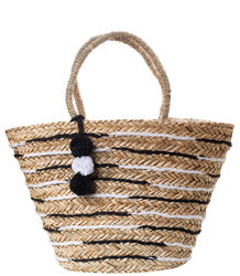 Mega large summer bag braided basket with lining and pom-poms 