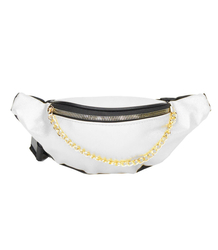 Metallic waist bag with chain