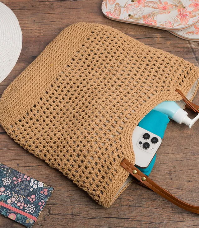 Stylish boho handbag with plaid and linen interior