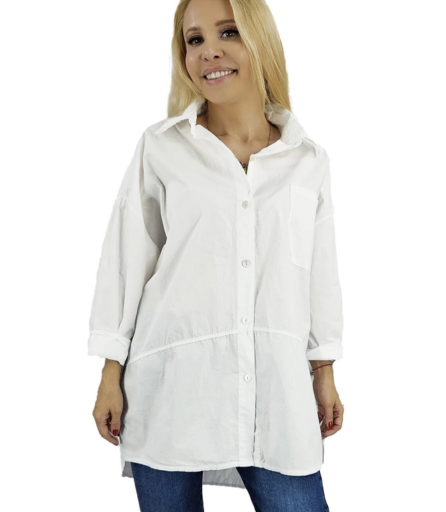 White oversize shirt with patch cut-off KAMA