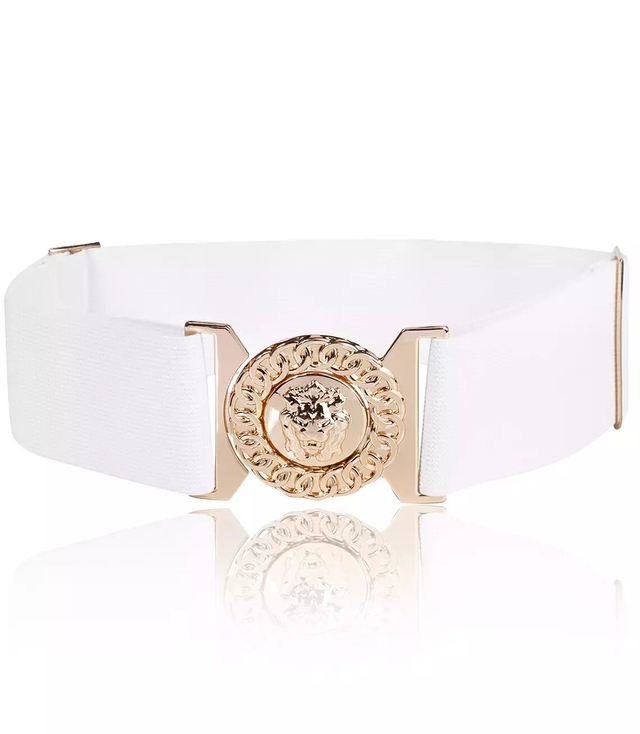 Women's belt with gold lion adjustable elastic