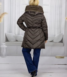 Women's long coat jacket with fur collar DIVA