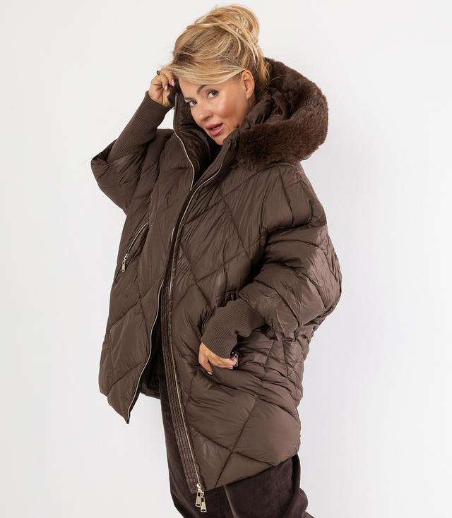 Kurtka zimowa oversize z kapturem i futerkiem NORDIC PUFF