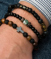 Set of men's bracelets natural stone