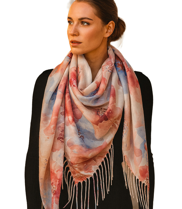 Women's scarf with floral pattern 100x100