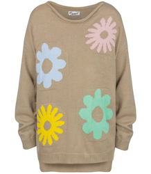 Women's sweater in colorful flowers with a longer back LILANA