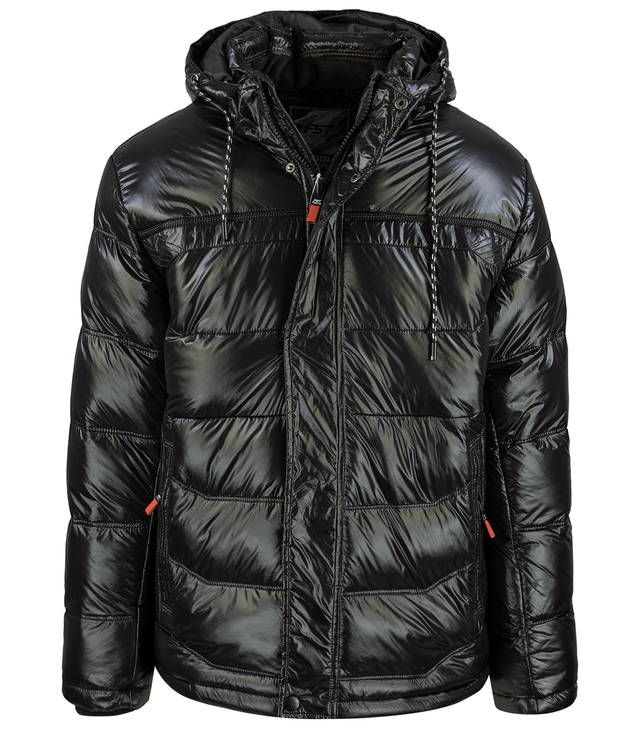 Men's winter quilted jacket with hood and sheen