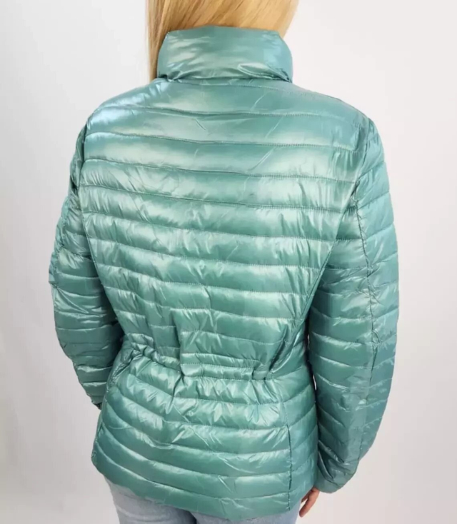 Short transitional quilted jacket with a stand-up collar