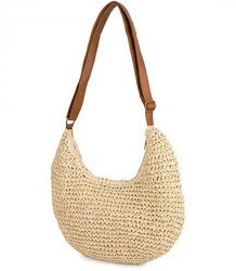 Semi-circular boho handbag with eco-leather strap and zipper closure