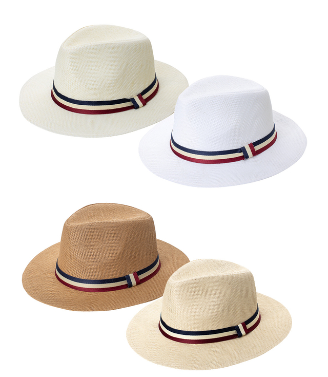 Men's Panama hat with three-color stripe