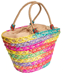 Mega large summer bag braided basket lined with beads