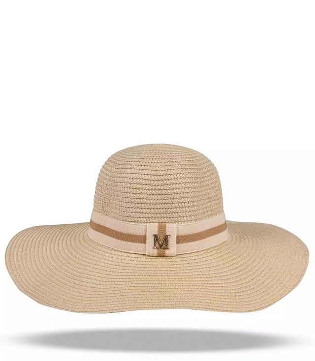 Large women's straw hat with a ribbon and the letter M