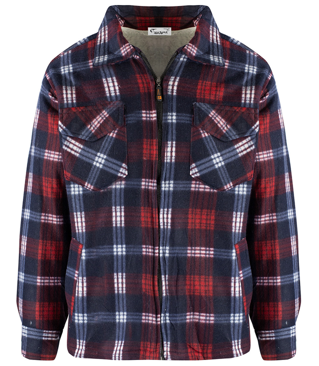 Warm fleece checked men's shirt insulated with faux fur