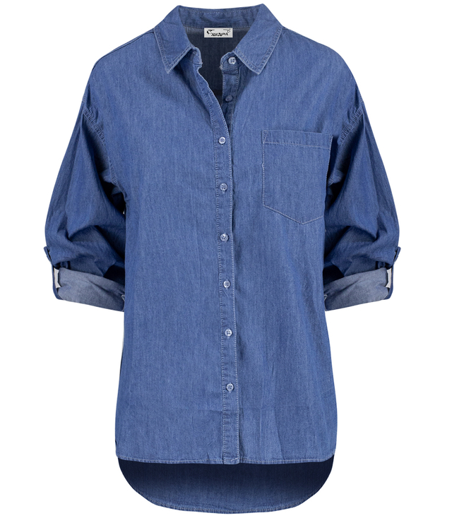 Blue classic denim shirt, longer back, HORTENSIA