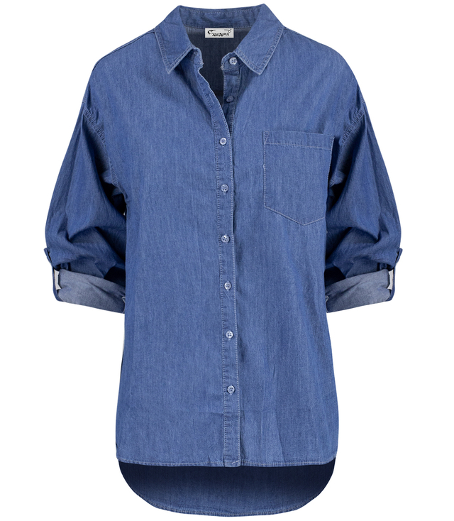 Koszula jeansowa niebieska klasyczna dłuższy tył HORTENSJA