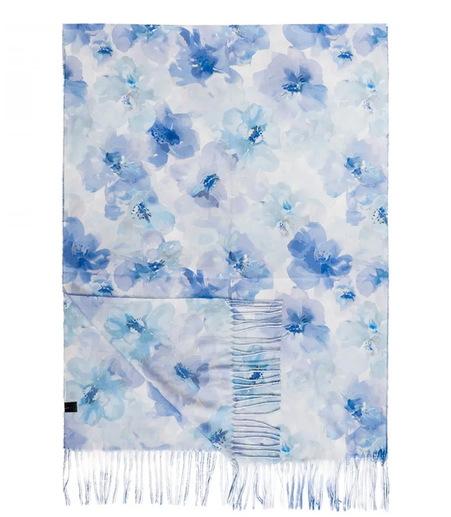 Women's scarf with floral motif and tassels elegant
