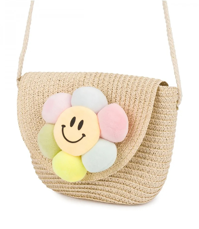 Children's handbag boho straw with flower summer shoulder bag girls' handbag