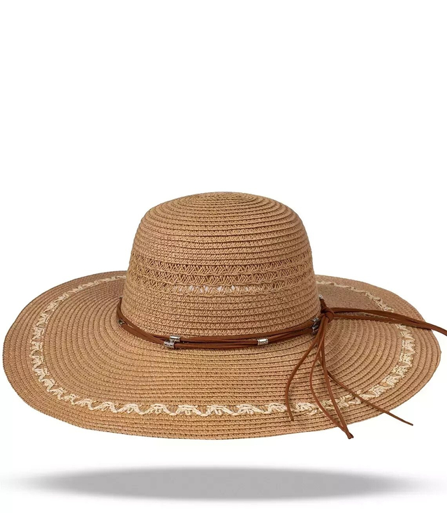 Large women's wide-brimmed openwork thong hat