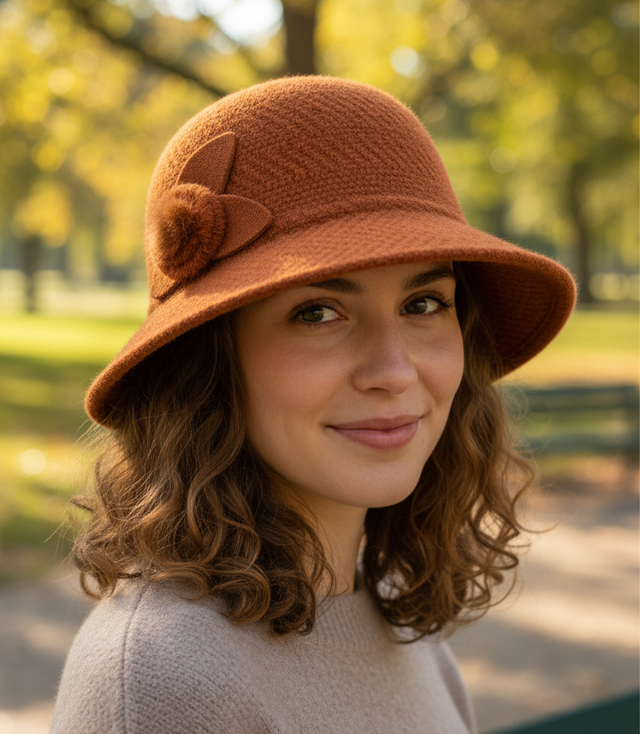 Women's hat cloche patch flower