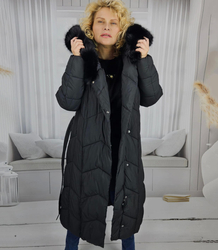 Long quilted winter warm coat with hood KELLY