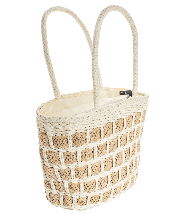 A small basket, a summer bag, a stiff woven handbag