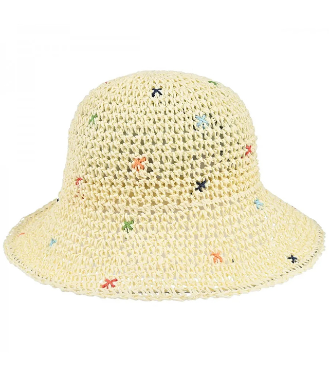 Letni kapelusz damski z plecionej rafii z haftem  BUCKET HAT 