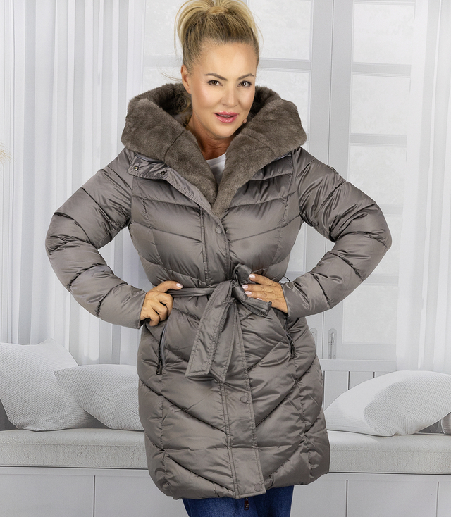 Women's long coat jacket with fur collar DIVA