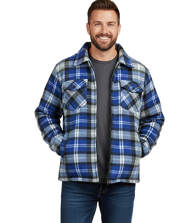 Warm fleece checked men's shirt insulated with faux fur