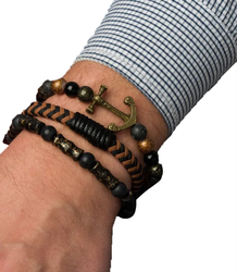 Set of men's bracelets natural stone with anchor