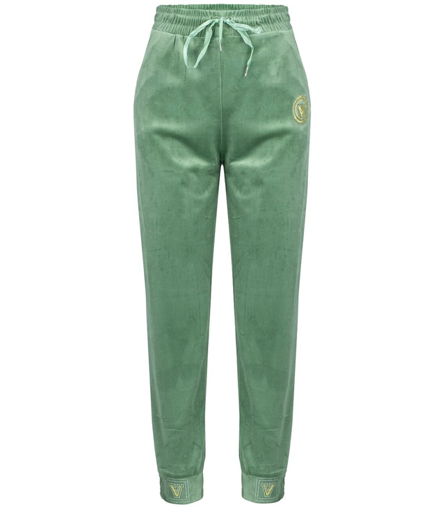 Velour sweatpants tied with decorative V WIKI