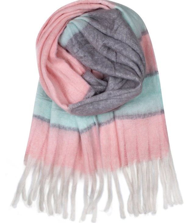 Warm scarf, stripes, fluffy knitwear