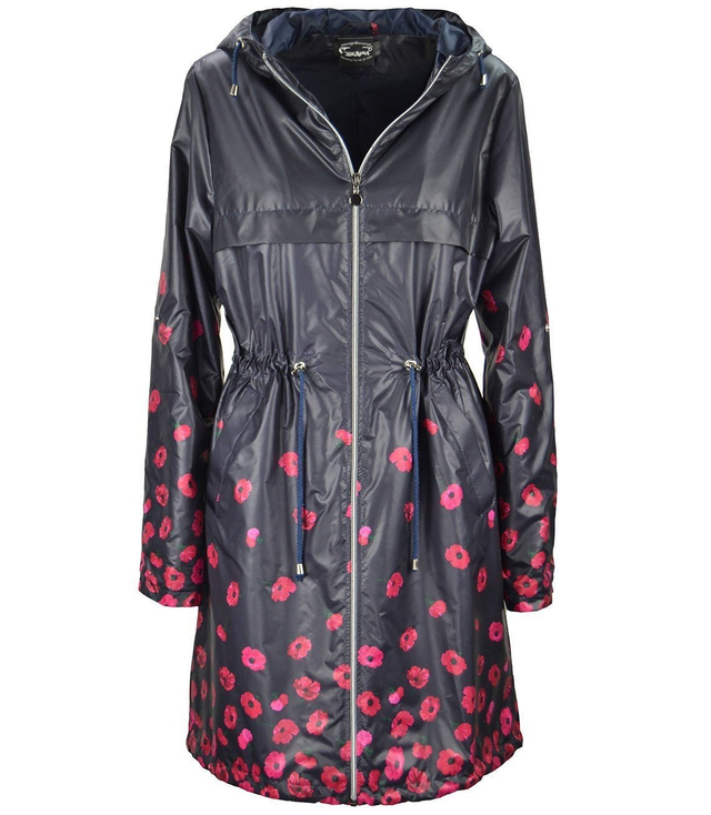 Light longer parka coat with flowers of poppies