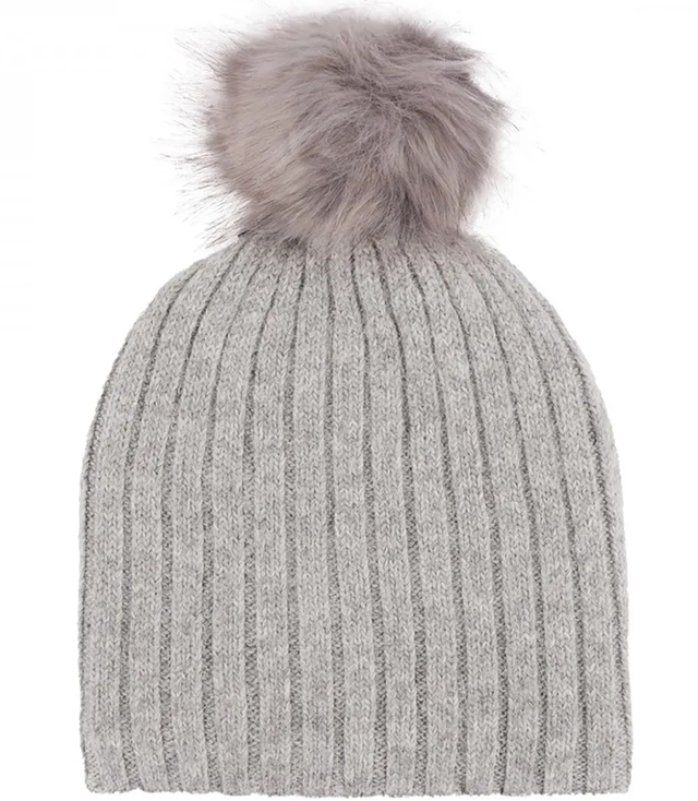 Warm ribbed women's cap with pom-pom autumn winter hat 