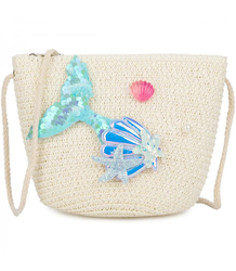 Children's Straw Handbag with Mermaid Tail and Shells