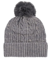 Warm women's cap with pom-pom autumn winter monochrome hat