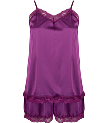Satin pajama set with lace shorts top petticoat