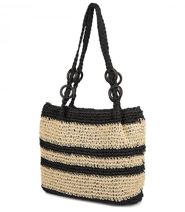 Boho torebka z rafii z regulowanym, grubszym paskiem