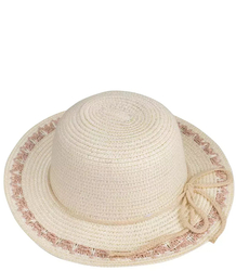 Braided raffia straw hat with drawstring