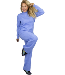 Knitted tracksuit set blouse with stand-up collar and flared pants KAMILLA