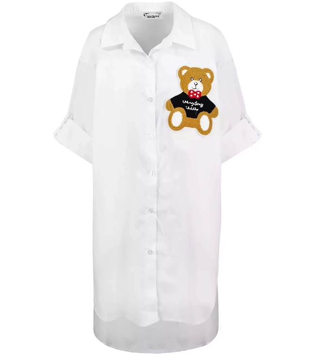 Long shirtdress shirt tunic with a teddy bear