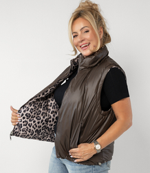 Short double-sided sleeveless smooth and leopard print NORA