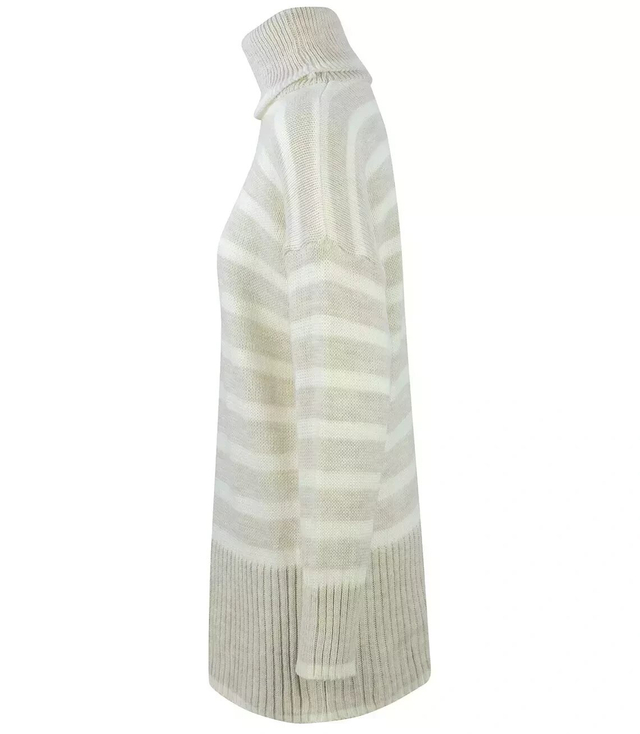 Oversize loose long turtleneck sweater with stripes