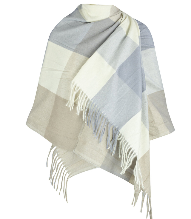 Warm shawl scarf checkered pastel knitted fabric