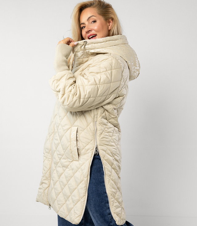 Long winter jacket with decorative hood LUNA