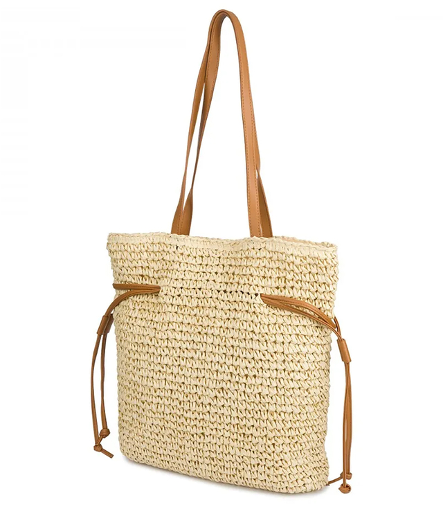 Torebka shopper boho z plecionki z troczkami i podszewką