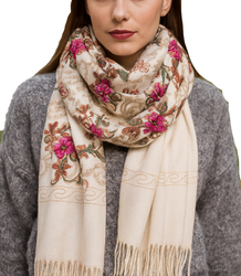 Women's folklore scarf with flower motif and tassels