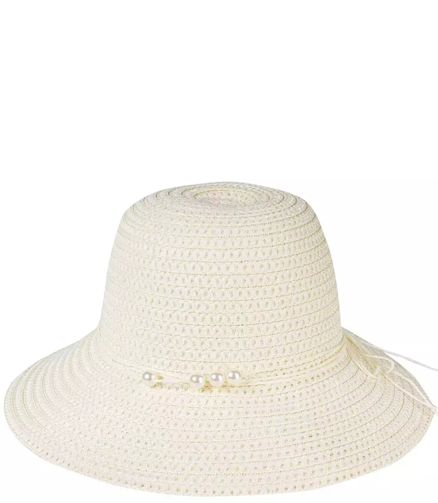 Damski kapelusz słomkowy chapeau-cloche perly