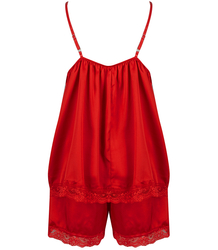 Satin pajama set with lace shorts top petticoat