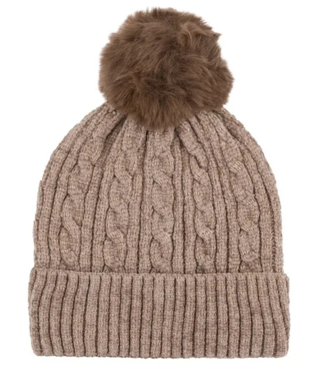 Warm women's cap with pom-pom autumn winter monochrome hat